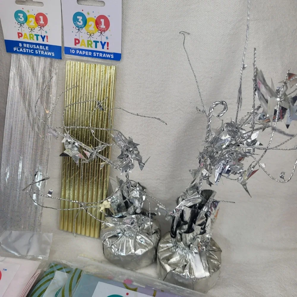 3-2-1 Party Supplies Lot Unicorn Tablecloths Pink Napkins Straws Decorations Etc